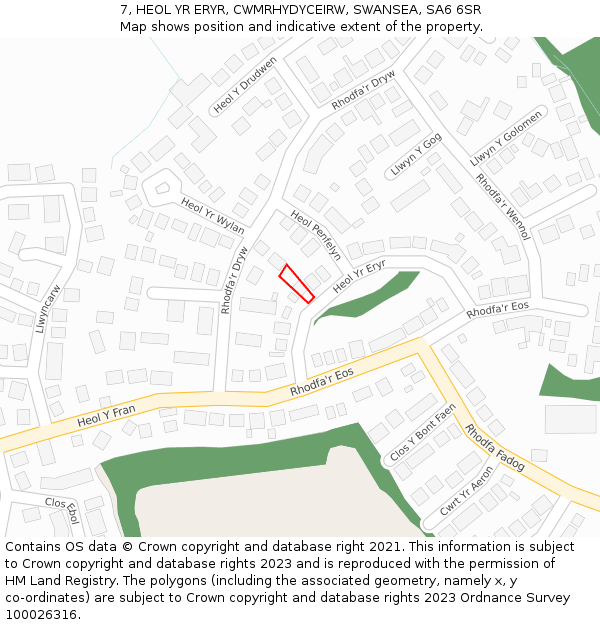 7, HEOL YR ERYR, CWMRHYDYCEIRW, SWANSEA, SA6 6SR: Location map and indicative extent of plot