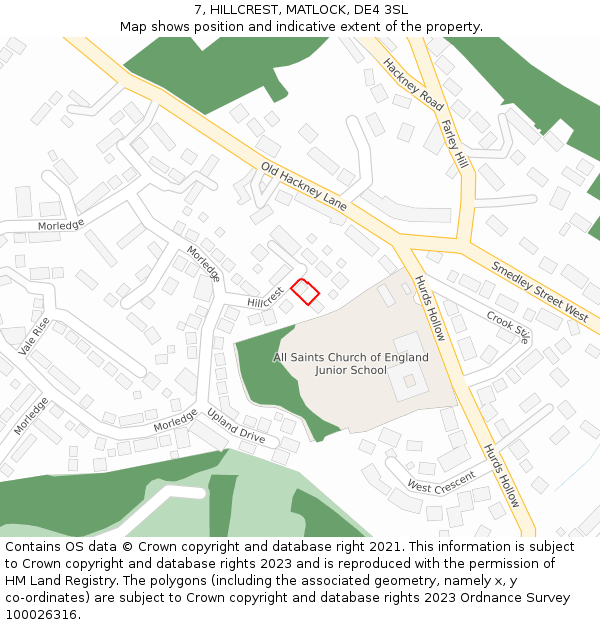 7, HILLCREST, MATLOCK, DE4 3SL: Location map and indicative extent of plot