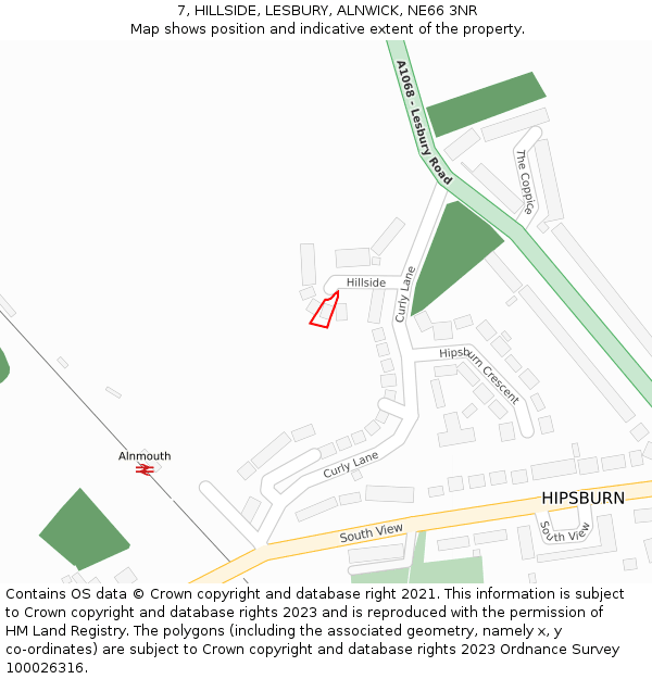 7, HILLSIDE, LESBURY, ALNWICK, NE66 3NR: Location map and indicative extent of plot