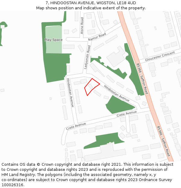 7, HINDOOSTAN AVENUE, WIGSTON, LE18 4UD: Location map and indicative extent of plot