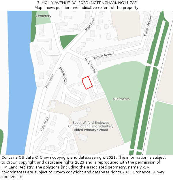 7, HOLLY AVENUE, WILFORD, NOTTINGHAM, NG11 7AF: Location map and indicative extent of plot