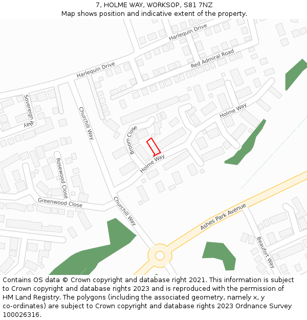 7, HOLME WAY, WORKSOP, S81 7NZ: Location map and indicative extent of plot