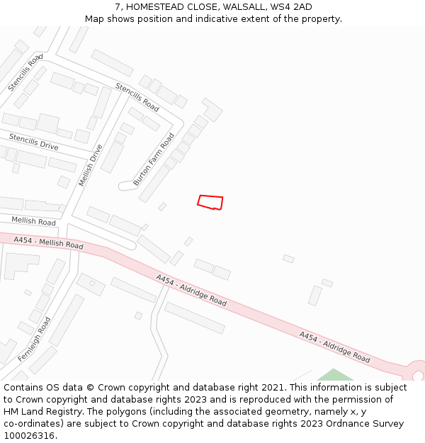 7, HOMESTEAD CLOSE, WALSALL, WS4 2AD: Location map and indicative extent of plot