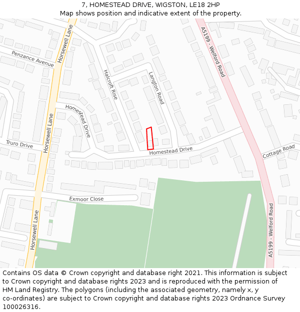 7, HOMESTEAD DRIVE, WIGSTON, LE18 2HP: Location map and indicative extent of plot