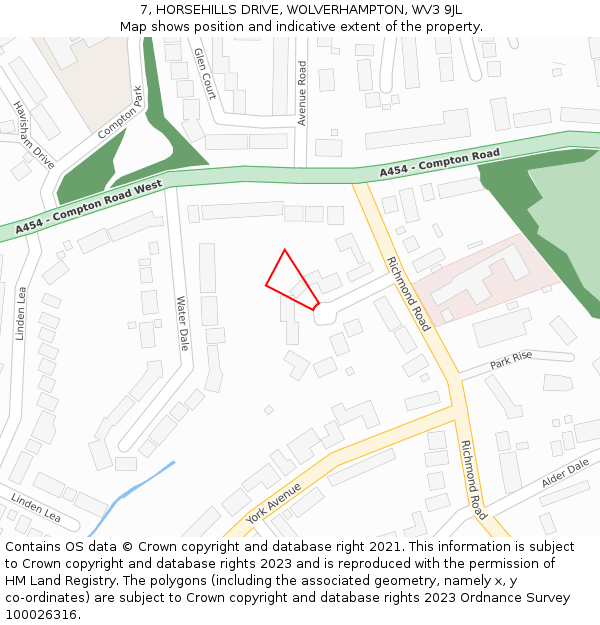 7, HORSEHILLS DRIVE, WOLVERHAMPTON, WV3 9JL: Location map and indicative extent of plot