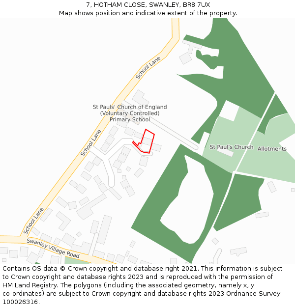 7, HOTHAM CLOSE, SWANLEY, BR8 7UX: Location map and indicative extent of plot