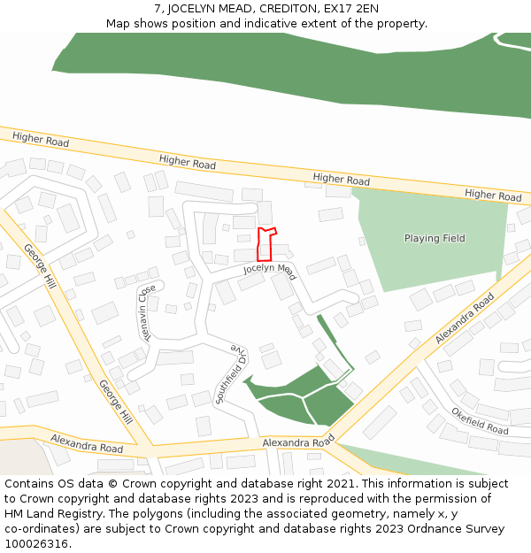 7, JOCELYN MEAD, CREDITON, EX17 2EN: Location map and indicative extent of plot