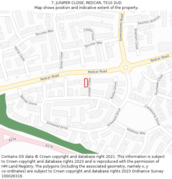 7, JUNIPER CLOSE, REDCAR, TS10 2UD: Location map and indicative extent of plot