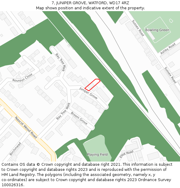 7, JUNIPER GROVE, WATFORD, WD17 4RZ: Location map and indicative extent of plot
