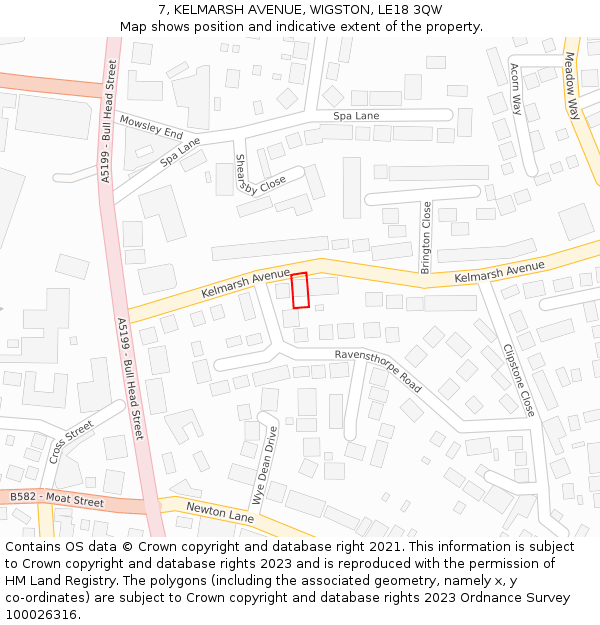 7, KELMARSH AVENUE, WIGSTON, LE18 3QW: Location map and indicative extent of plot