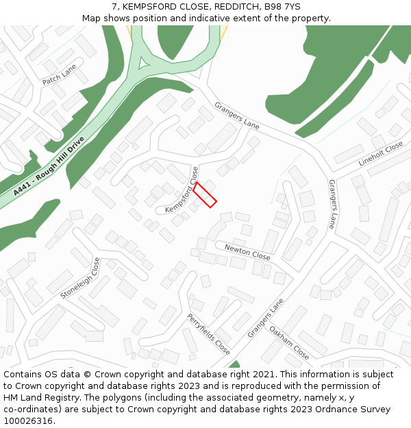 7, KEMPSFORD CLOSE, REDDITCH, B98 7YS: Location map and indicative extent of plot