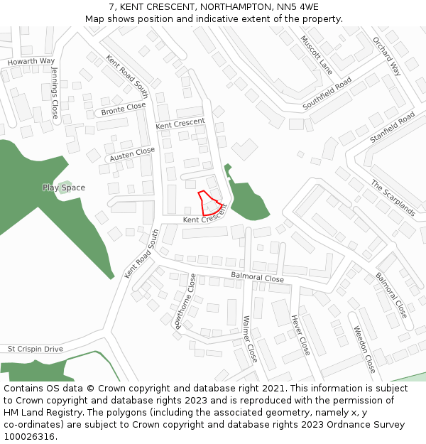 7, KENT CRESCENT, NORTHAMPTON, NN5 4WE: Location map and indicative extent of plot