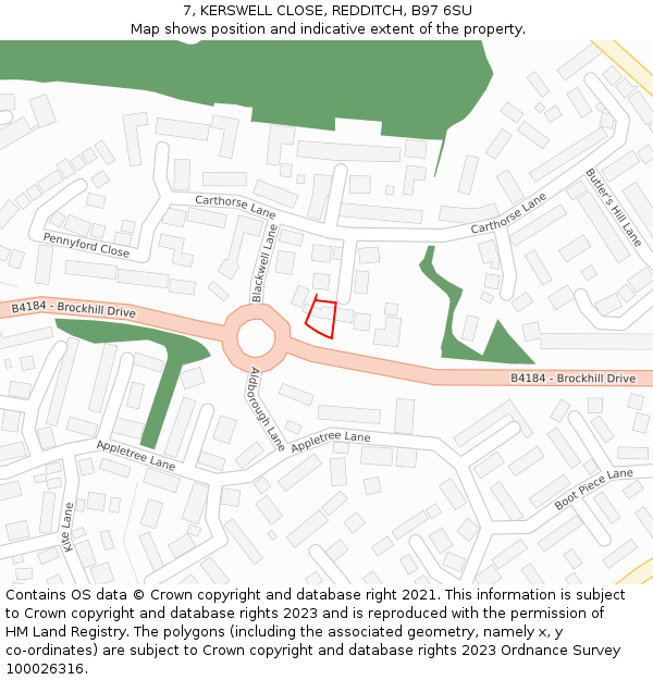 7, KERSWELL CLOSE, REDDITCH, B97 6SU: Location map and indicative extent of plot