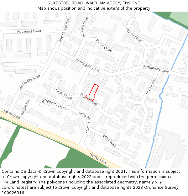 7, KESTREL ROAD, WALTHAM ABBEY, EN9 3NB: Location map and indicative extent of plot