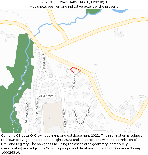 7, KESTREL WAY, BARNSTAPLE, EX32 8QN: Location map and indicative extent of plot