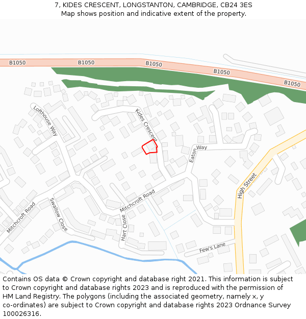 7, KIDES CRESCENT, LONGSTANTON, CAMBRIDGE, CB24 3ES: Location map and indicative extent of plot