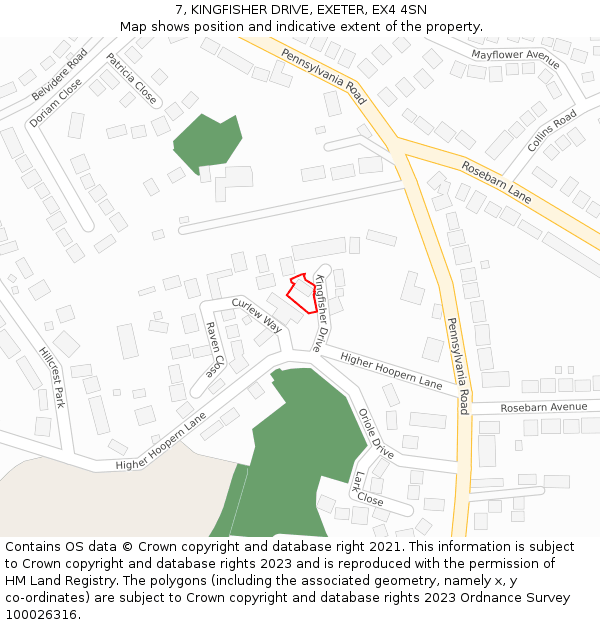 7, KINGFISHER DRIVE, EXETER, EX4 4SN: Location map and indicative extent of plot