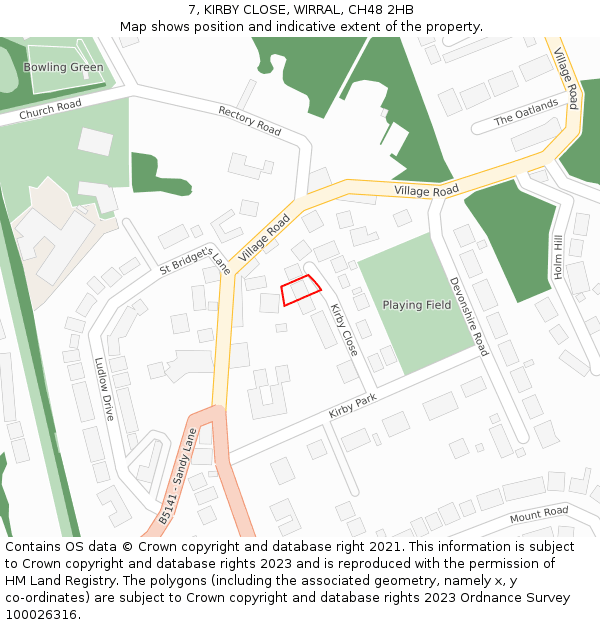 7, KIRBY CLOSE, WIRRAL, CH48 2HB: Location map and indicative extent of plot