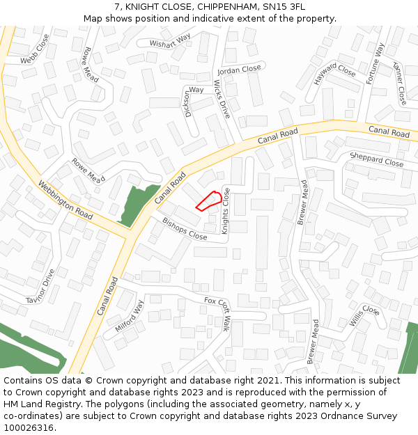 7, KNIGHT CLOSE, CHIPPENHAM, SN15 3FL: Location map and indicative extent of plot