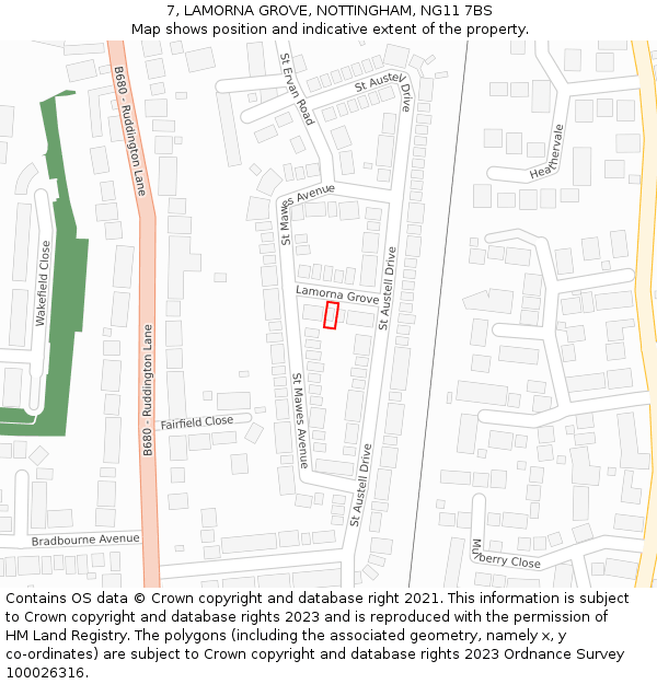 7, LAMORNA GROVE, NOTTINGHAM, NG11 7BS: Location map and indicative extent of plot