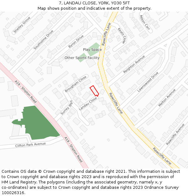 7, LANDAU CLOSE, YORK, YO30 5FT: Location map and indicative extent of plot