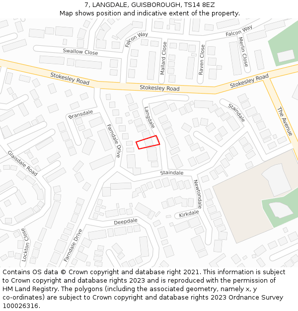 7, LANGDALE, GUISBOROUGH, TS14 8EZ: Location map and indicative extent of plot