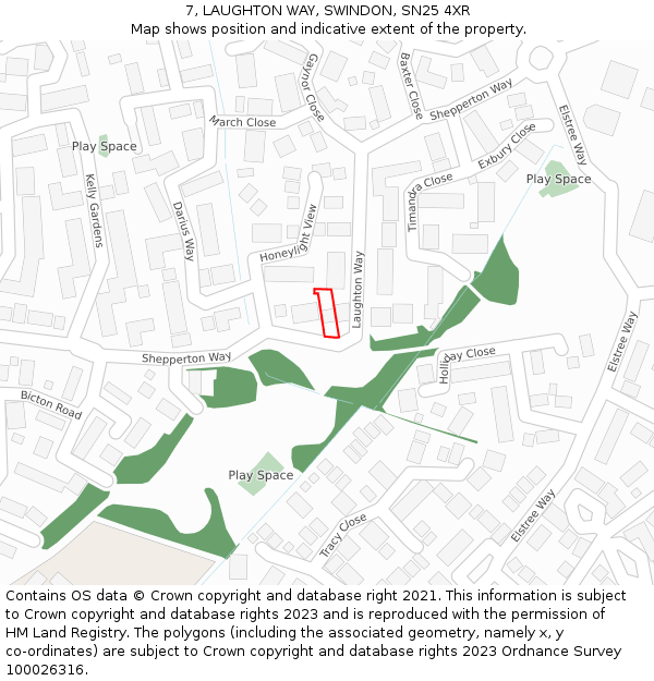 7, LAUGHTON WAY, SWINDON, SN25 4XR: Location map and indicative extent of plot