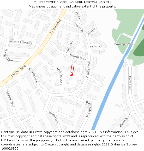 7, LESSCROFT CLOSE, WOLVERHAMPTON, WV9 5LJ: Location map and indicative extent of plot