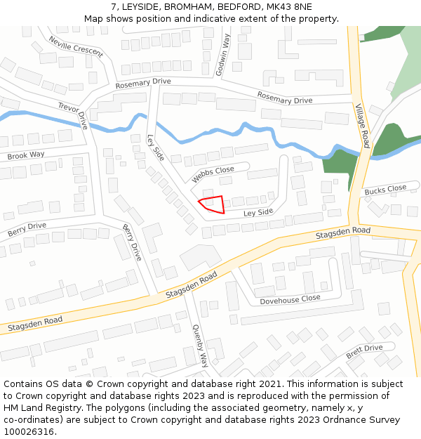 7, LEYSIDE, BROMHAM, BEDFORD, MK43 8NE: Location map and indicative extent of plot