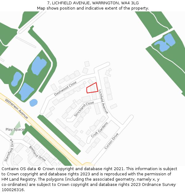 7, LICHFIELD AVENUE, WARRINGTON, WA4 3LG: Location map and indicative extent of plot