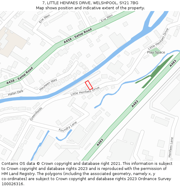 7, LITTLE HENFAES DRIVE, WELSHPOOL, SY21 7BG: Location map and indicative extent of plot
