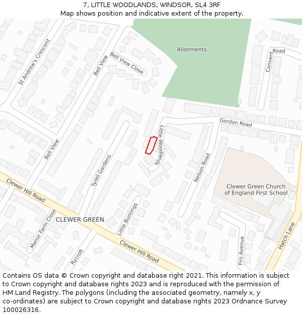 7, LITTLE WOODLANDS, WINDSOR, SL4 3RF: Location map and indicative extent of plot