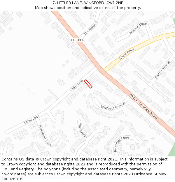 7, LITTLER LANE, WINSFORD, CW7 2NE: Location map and indicative extent of plot