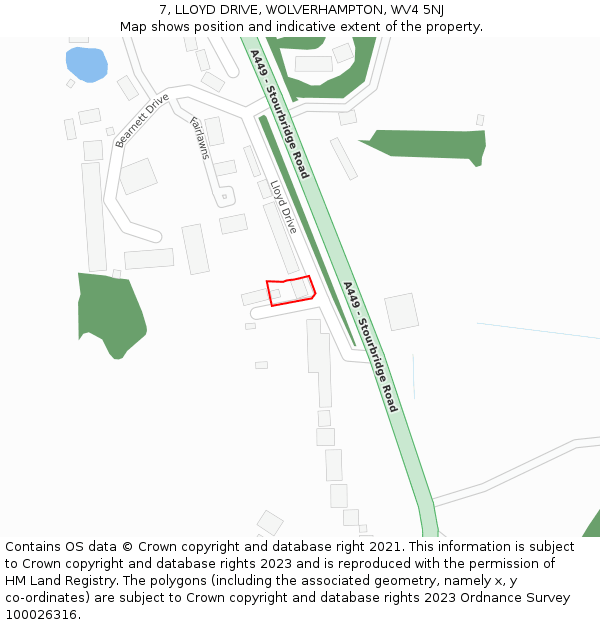 7, LLOYD DRIVE, WOLVERHAMPTON, WV4 5NJ: Location map and indicative extent of plot