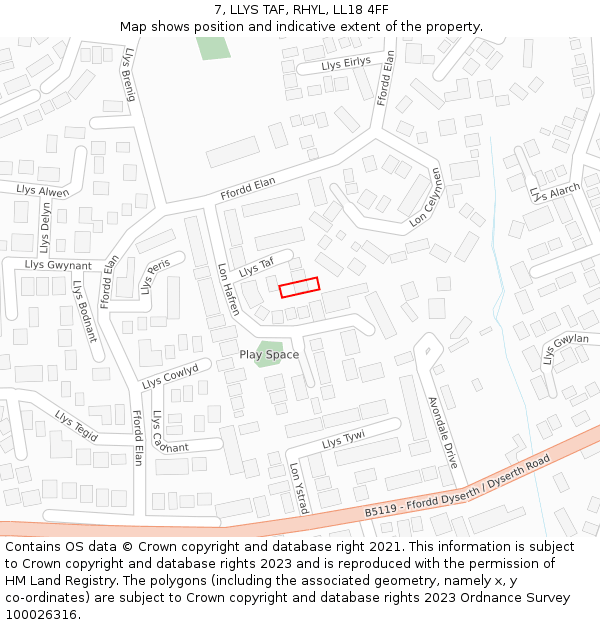 7, LLYS TAF, RHYL, LL18 4FF: Location map and indicative extent of plot