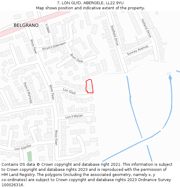 7, LON GLYD, ABERGELE, LL22 9YU: Location map and indicative extent of plot