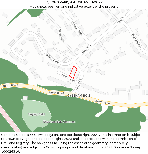 7, LONG PARK, AMERSHAM, HP6 5JX: Location map and indicative extent of plot