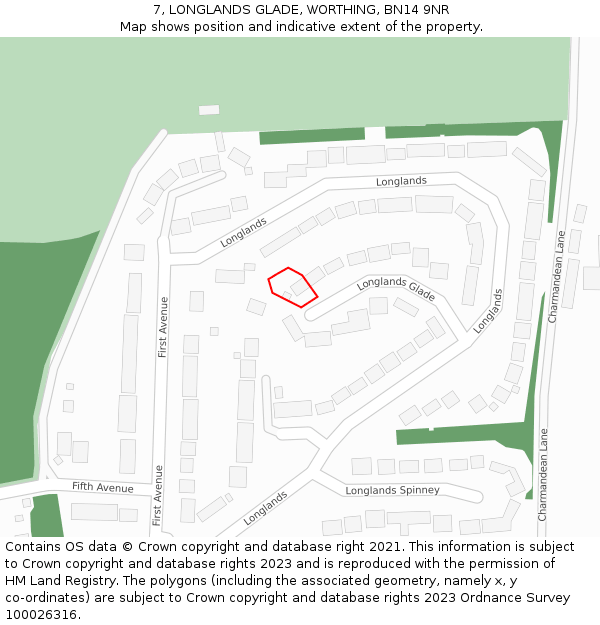 7, LONGLANDS GLADE, WORTHING, BN14 9NR: Location map and indicative extent of plot