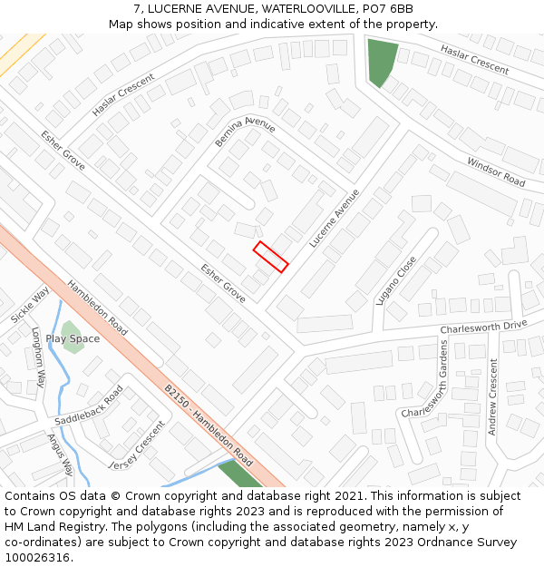 7, LUCERNE AVENUE, WATERLOOVILLE, PO7 6BB: Location map and indicative extent of plot