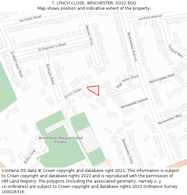 7, LYNCH CLOSE, WINCHESTER, SO22 6DG: Location map and indicative extent of plot