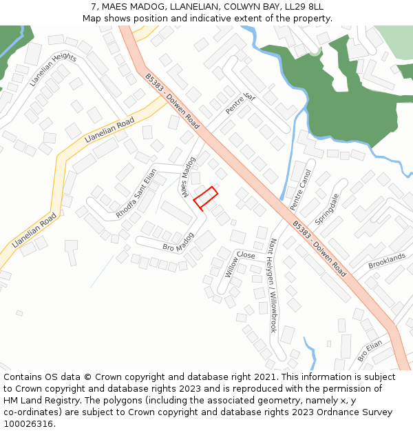 7, MAES MADOG, LLANELIAN, COLWYN BAY, LL29 8LL: Location map and indicative extent of plot