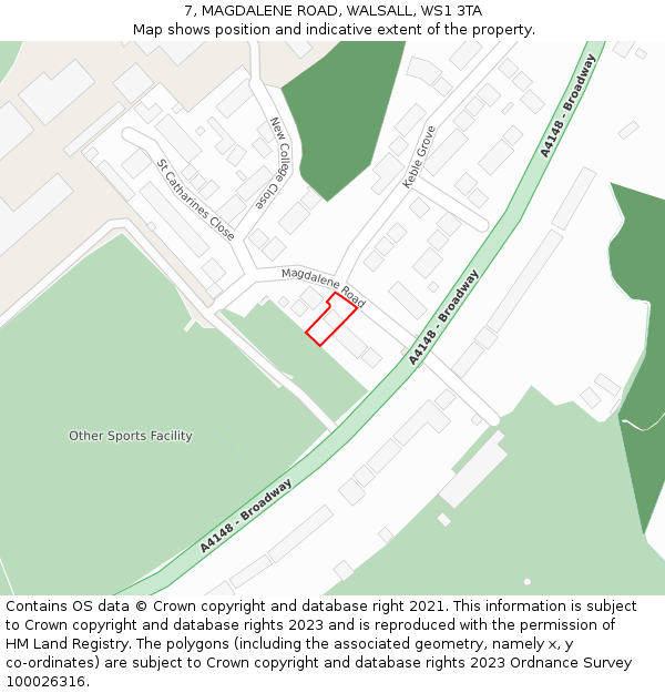 7, MAGDALENE ROAD, WALSALL, WS1 3TA: Location map and indicative extent of plot