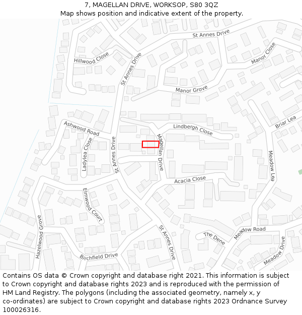 7, MAGELLAN DRIVE, WORKSOP, S80 3QZ: Location map and indicative extent of plot