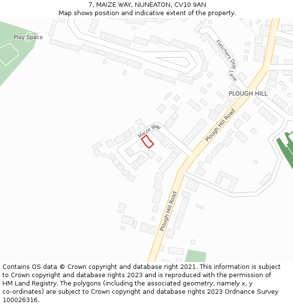 7, MAIZE WAY, NUNEATON, CV10 9AN: Location map and indicative extent of plot