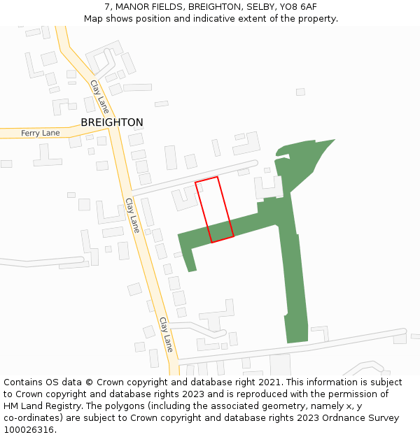 7, MANOR FIELDS, BREIGHTON, SELBY, YO8 6AF: Location map and indicative extent of plot