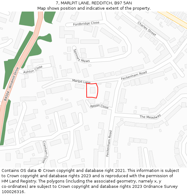 7, MARLPIT LANE, REDDITCH, B97 5AN: Location map and indicative extent of plot