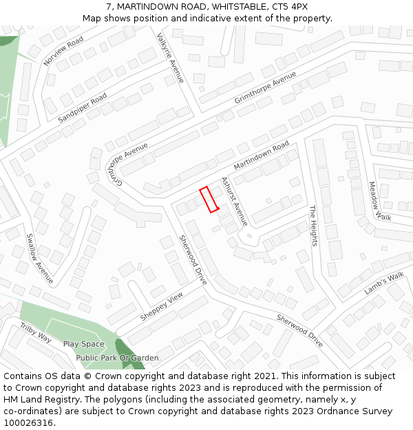 7, MARTINDOWN ROAD, WHITSTABLE, CT5 4PX: Location map and indicative extent of plot