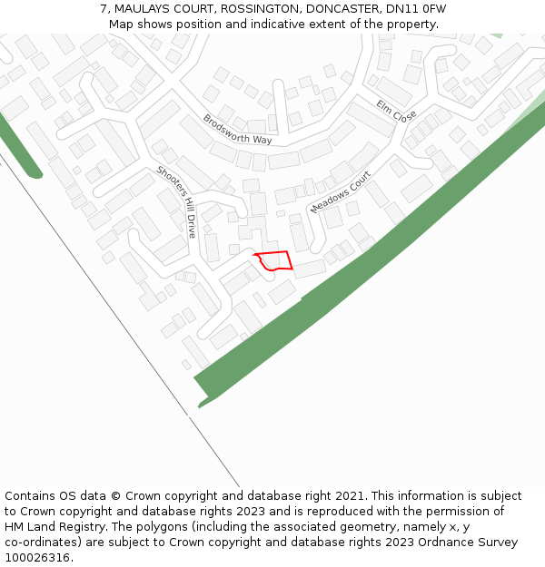 7, MAULAYS COURT, ROSSINGTON, DONCASTER, DN11 0FW: Location map and indicative extent of plot