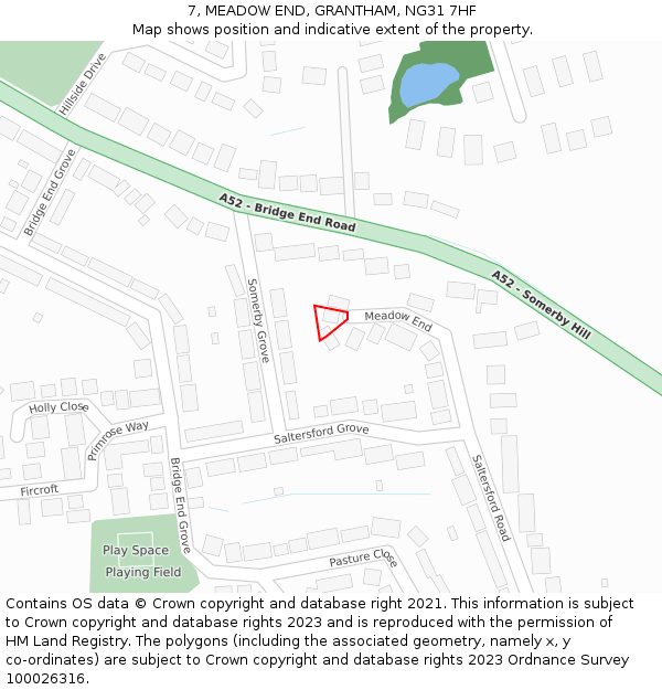 7, MEADOW END, GRANTHAM, NG31 7HF: Location map and indicative extent of plot