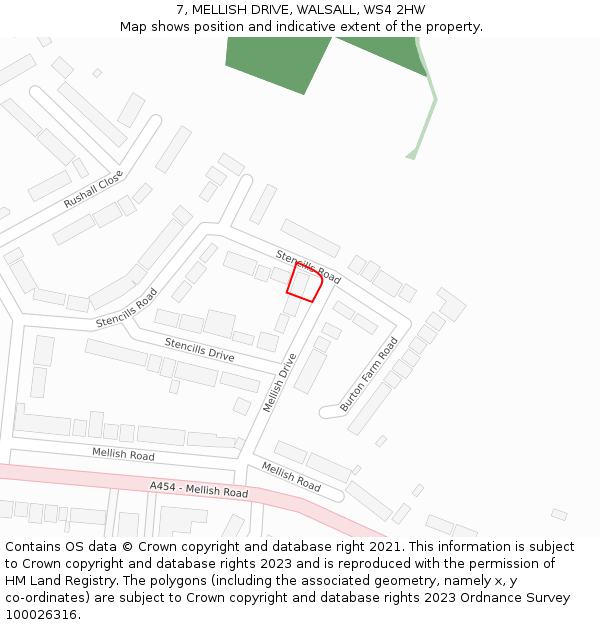 7, MELLISH DRIVE, WALSALL, WS4 2HW: Location map and indicative extent of plot